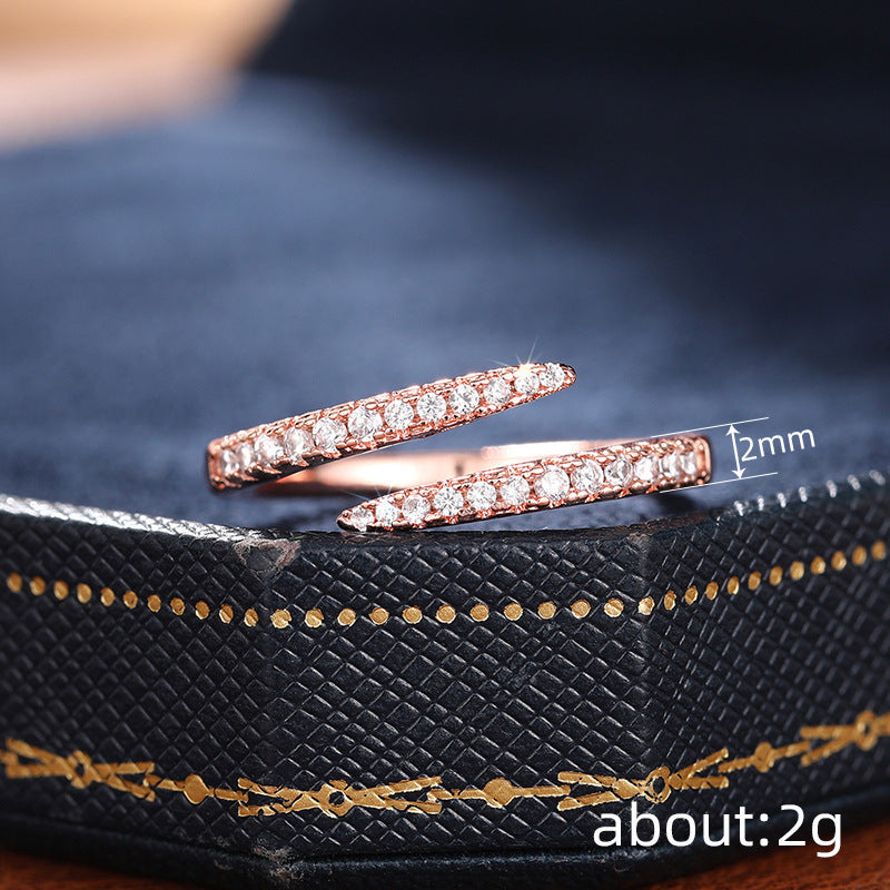European And American Cross-border Minimalist Zircon Ring For Women, Adjustable Opening