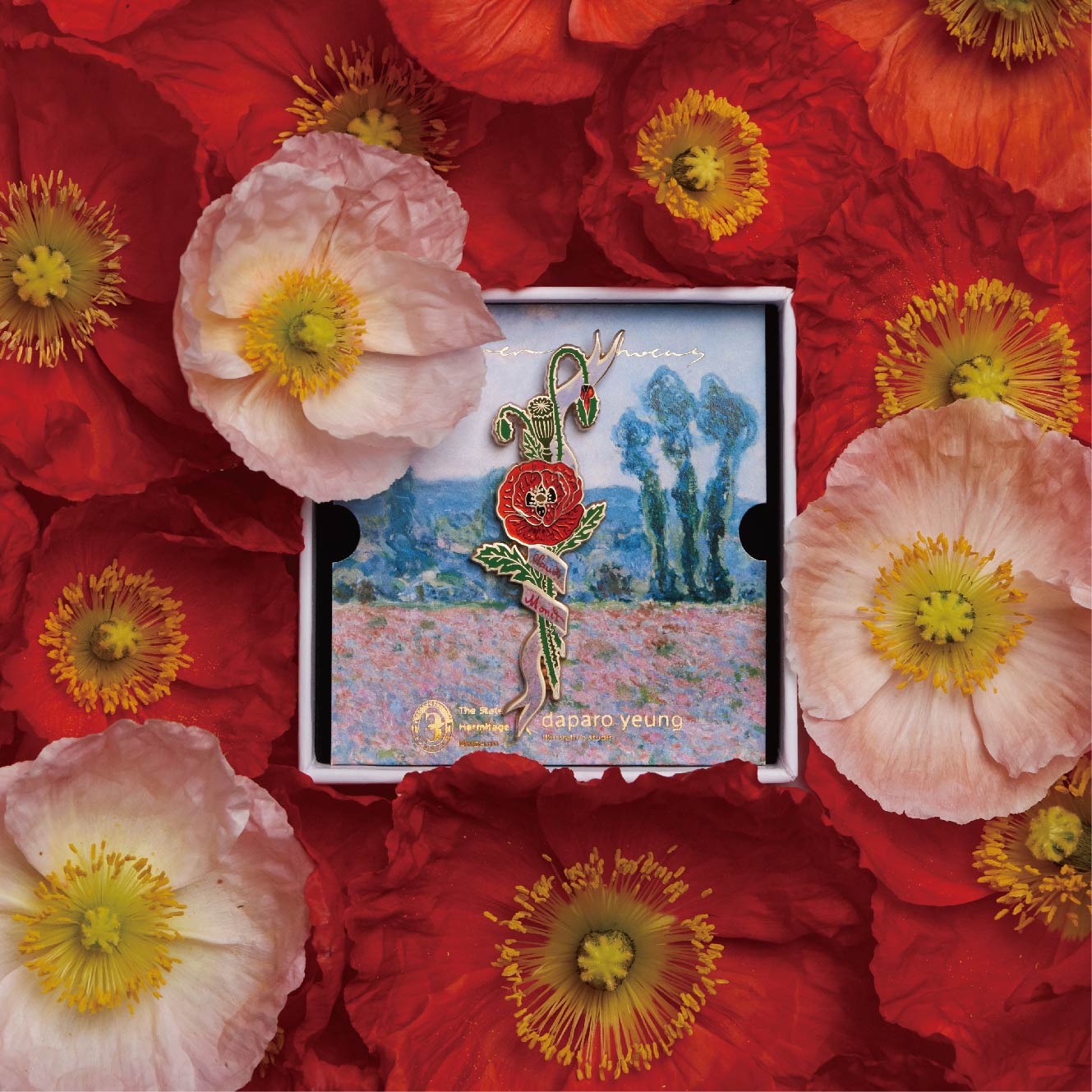 Daparo Co-Branded Monet Poppy Flower Element Brooch Creative Gift