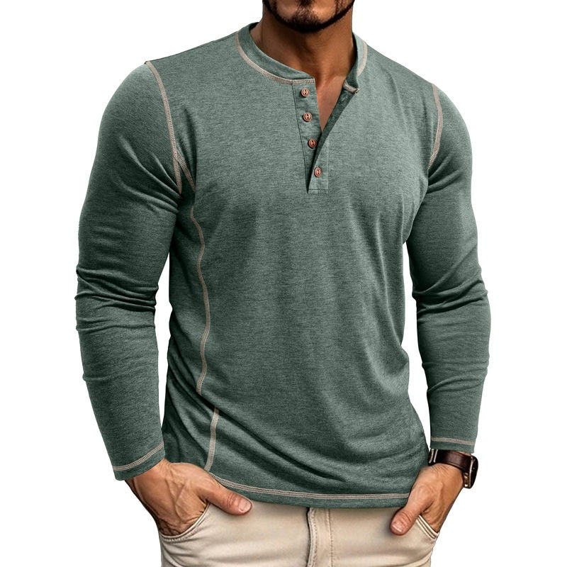 European And American Men's Henley Shirt With Four-button Top