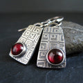 European And American Retro Geometric Square Pattern Inlaid Ruby Earrings
