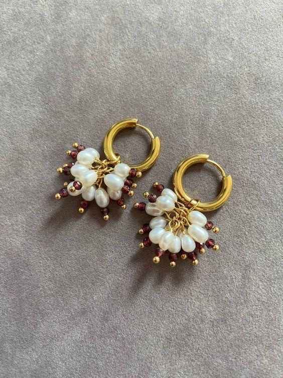 Fashionable And Luxurious Wheat Grain Pearl Tassel Earrings