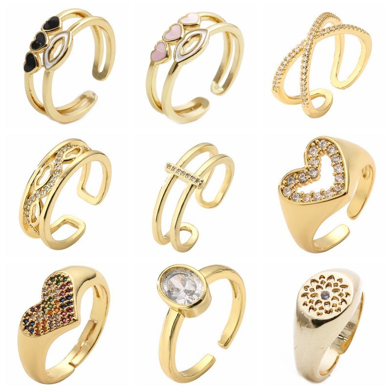 Copper Micro-set Zircon Geometric Ring