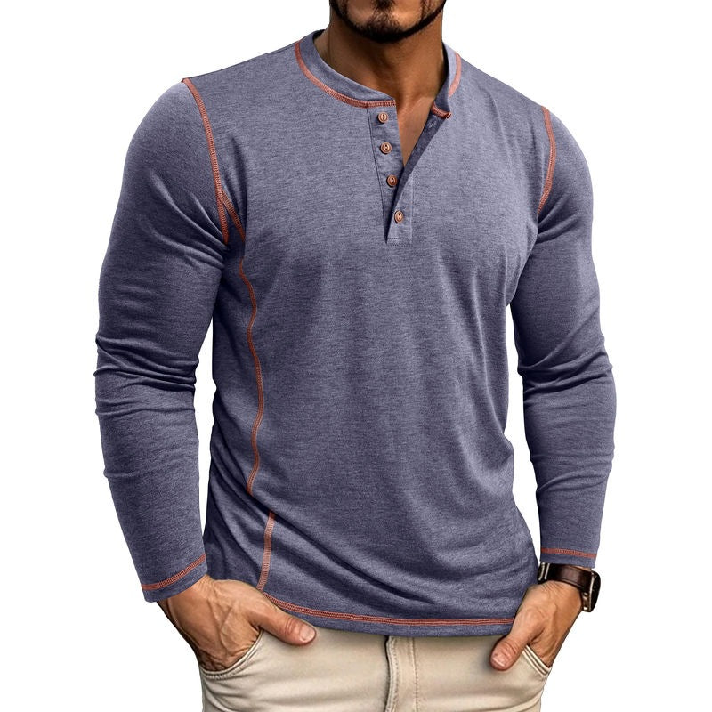 European And American Men's Henley Shirt With Four-button Top