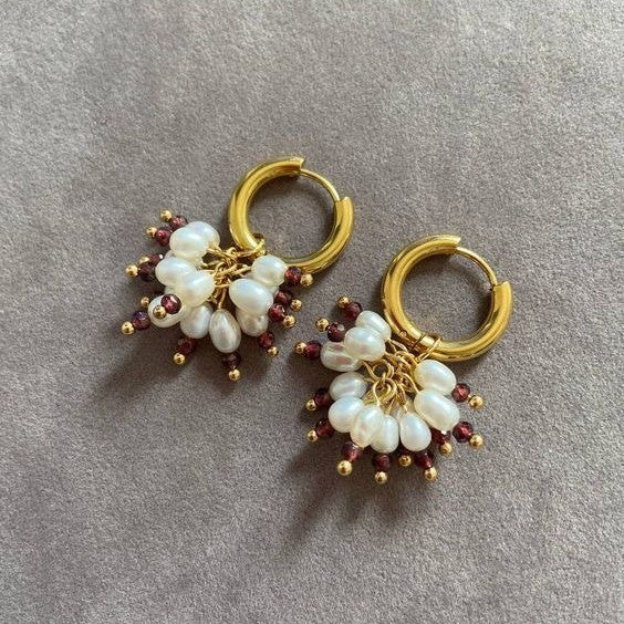 Fashionable And Luxurious Wheat Grain Pearl Tassel Earrings