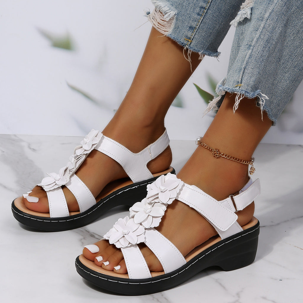 Flowers Sandals Summer Velcro Wedges ShoesFlowers Sandals