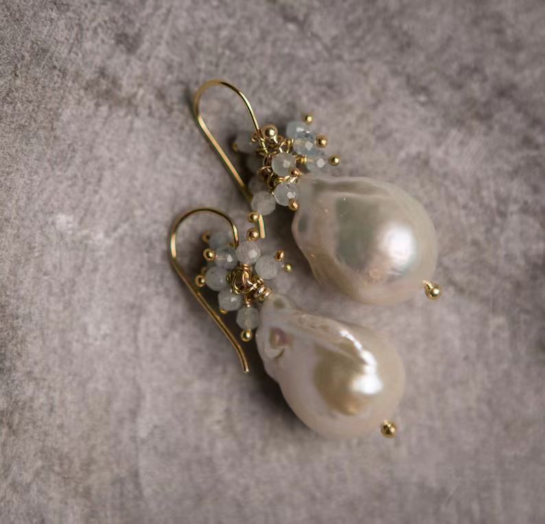 Fashionable And Luxurious Wheat Grain Pearl Tassel Earrings