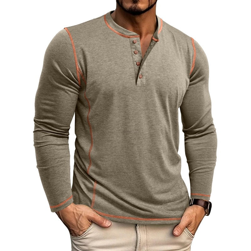 European And American Men's Henley Shirt With Four-button Top
