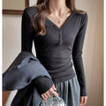 Fleece-lined Thickened Design Deep V-neck Long-sleeved Base Shirt