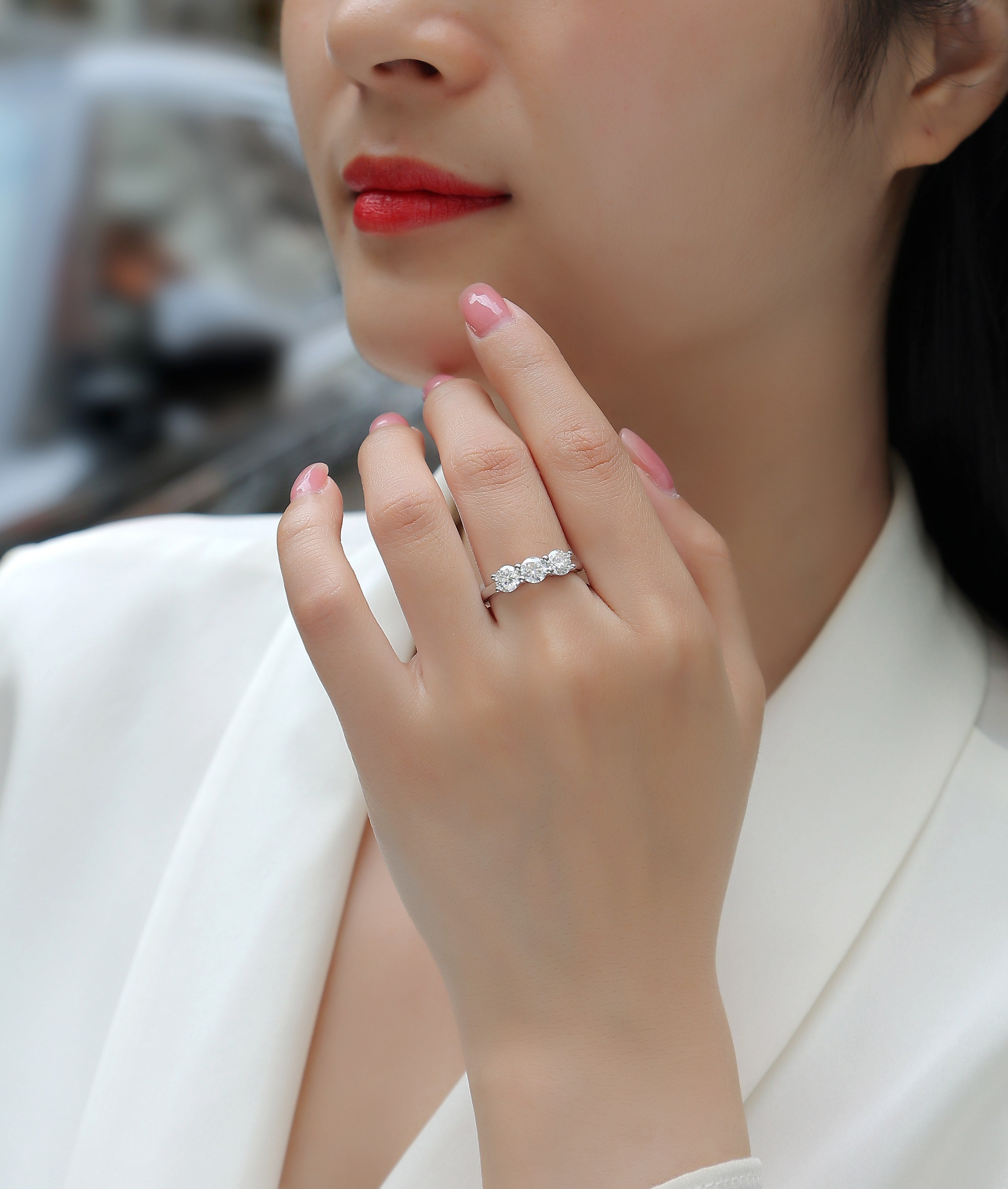 A Love Reborn Three Times - A Wedding Ring Set With 0.5-carat Top-quality Moissanite S925 Silver And Platinum-plated Diamond. The Ring Can Be Tested With A Diamond Pen In Gold And Rose Gold