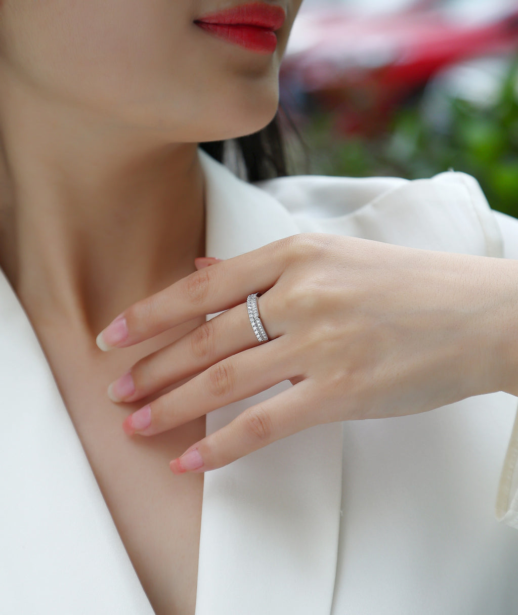 Deep Sea Secret Realm - A Wedding Ring Set With Top-quality Moissanite S925 Silver And Platinum-plated Diamond Can Be Tested With A Diamond Pen