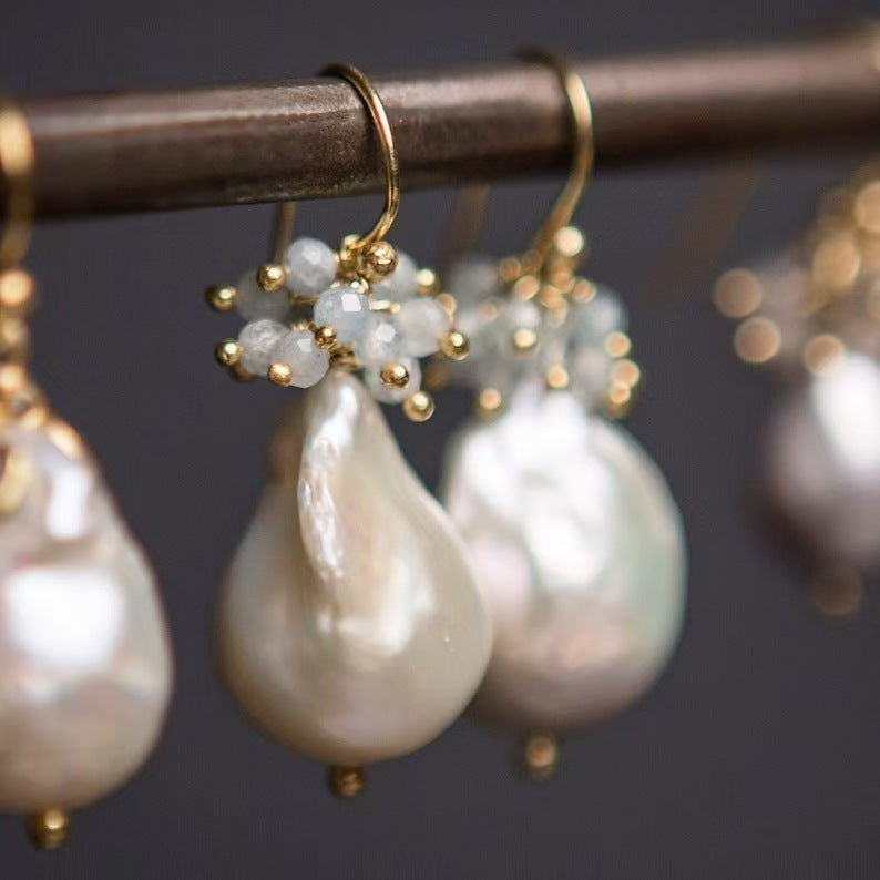 Fashionable And Luxurious Wheat Grain Pearl Tassel Earrings
