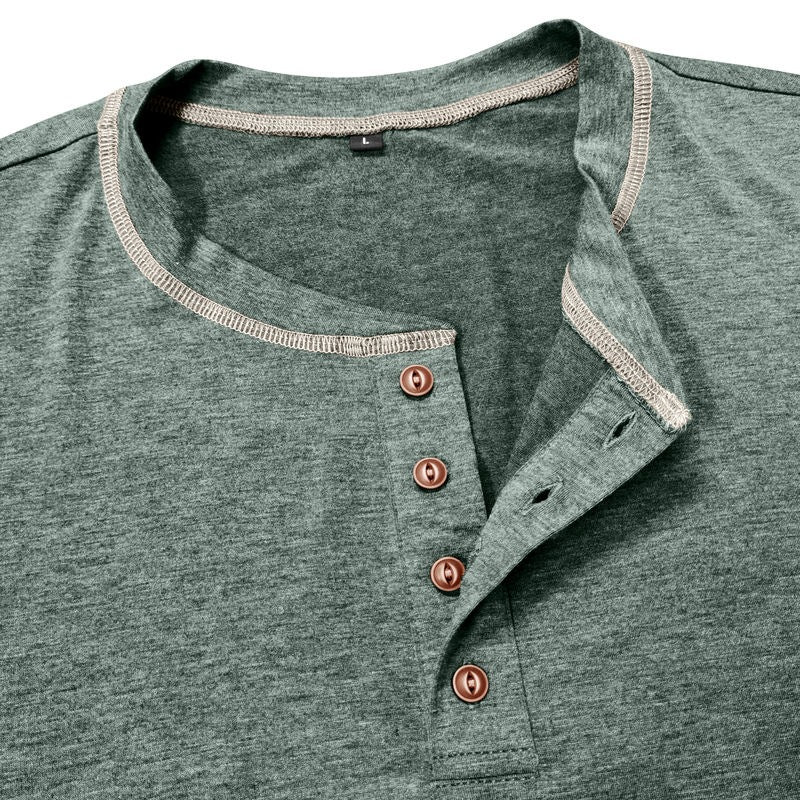European And American Men's Henley Shirt With Four-button Top