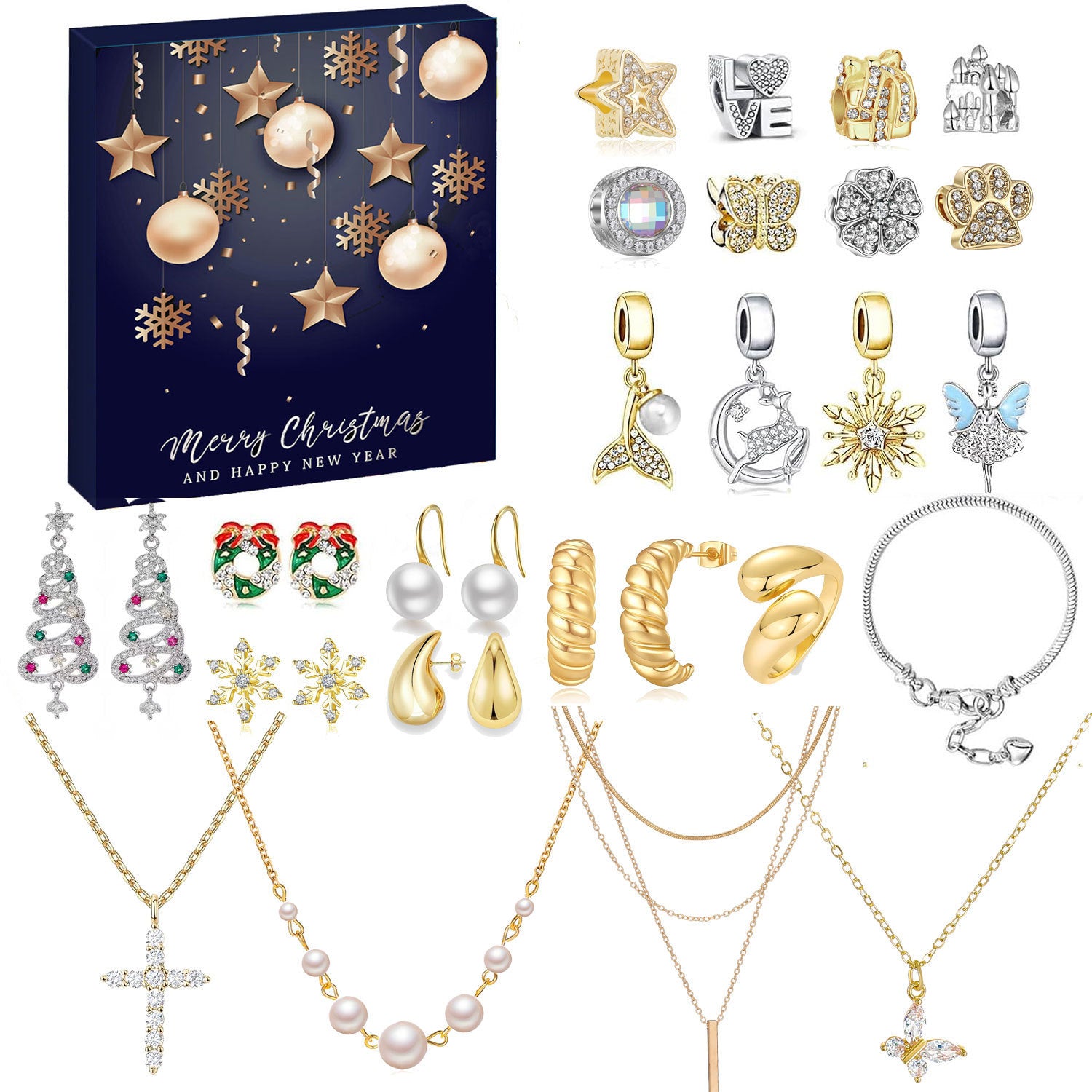 Calendar Advent Earrings Necklace Bracelet Gift Box For Women