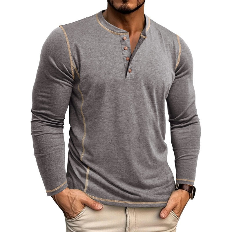 European And American Men's Henley Shirt With Four-button Top