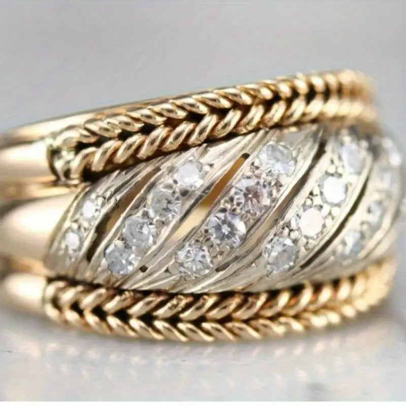 Fashion Two-tone Electroplated Line Ring