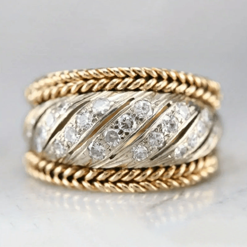 Fashion Two-tone Electroplated Line Ring