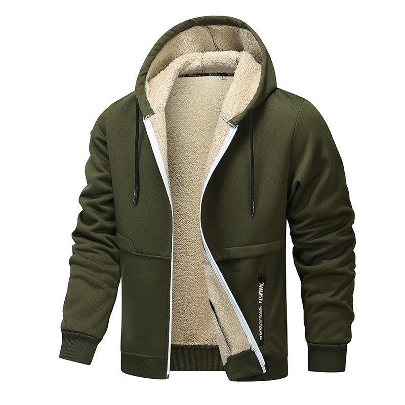 Casual Hoodies For Men Heavyweight Fleece Sweatshirt Winter Thick Sherpa Lined Hooded Zipper Jacket Thick Streetwear Coats